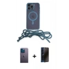 MARSİLYAN™- iPhone 12 Pro Kılıf Eksen Özel Seri - Siyah 3D Antistatik Hayalet Cam Ekran Koruyucu + Neon Fosforlu Kamera Lens - MI