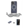 MARSİLYAN™- iPhone 12 Pro Kılıf Eksen Özel Seri - Siyah 3D Antistatik Hayalet Cam Ekran Koruyucu + Mavi Renkli Kamera Lens Koruma Cam