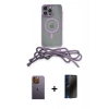 MARSİLYAN™- iPhone 12 Pro Kılıf Eksen Özel Seri - Siyah 3D Antistatik Hayalet Cam Ekran Koruyucu + Neon Fosforlu Kamera Lens - SI
