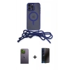MARSİLYAN™- iPhone 12 Pro Kılıf Eksen Özel Seri - Siyah 3D Antistatik Hayalet Cam Ekran Koruyucu + Neon Fosforlu Kamera Lens - YL