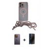 MARSİLYAN™- iPhone 12 Pro Kılıf Eksen Özel Seri - Siyah 3D Antistatik Hayalet Cam Ekran Koruyucu + Neon Fosforlu Kamera Lens - SI