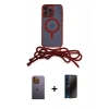 MARSİLYAN™- iPhone 12 Pro Kılıf Eksen Özel Seri - Siyah 3D Antistatik Hayalet Cam Ekran Koruyucu + Neon Fosforlu Kamera Lens - SI