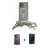 MARSİLYAN™- iPhone 12 Pro Kılıf Eksen Özel Seri - Siyah 3D Antistatik Hayalet Cam Ekran Koruyucu + Neon Fosforlu Kamera Lens - YL