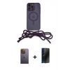 MARSİLYAN™- iPhone 12 Pro Kılıf Eksen Özel Seri - Siyah 3D Antistatik Hayalet Cam Ekran Koruyucu + Neon Fosforlu Kamera Lens - SI