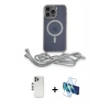 MARSİLYAN™- iPhone 12 Pro Kılıf Eksen Özel Seri - Siyah 3D Antistatik Seramik Nano Ekran Koruyucu + Gümüş Shine Kamera Lens