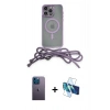 MARSİLYAN™- iPhone 12 Pro Kılıf Eksen Özel Seri - Siyah 3D Antistatik Seramik Nano Ekran Koruyucu + Mavi Neon Fosforlu Kamera Lens