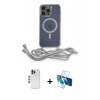 MARSİLYAN™- iPhone 12 Pro Kılıf Eksen Özel Seri - Siyah 3D Antistatik Seramik Nano Ekran Koruyucu + Mavi Shine Kamera Lens