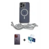 MARSİLYAN™- iPhone 12 Pro Kılıf Eksen Özel Seri - Siyah 3D Antistatik Seramik Nano Ekran Koruyucu + Turuncu Neon Fosforlu Kamera Lens
