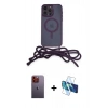 MARSİLYAN™- iPhone 12 Pro Kılıf Eksen Özel Seri - Siyah 3D Antistatik Seramik Nano Ekran Koruyucu + Turuncu Neon Fosforlu Kamera Lens