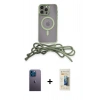 MARSİLYAN™- iPhone 12 Pro Kılıf Eksen Özel Seri - Siyah 6D Mat Seramik Hayalet Nano Ekran Koruyucu + Neon Fosforlu Kamera Lens - MI