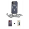 MARSİLYAN™- iPhone 12 Pro Kılıf Eksen Özel Seri - Siyah 6D Mat Seramik Hayalet Nano Ekran Koruyucu + Turuncu Neon Fosforlu Kamera Lens