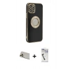 MARSİLYAN™- iPhone 12 Pro Kılıf İz Form Serisi - Şeffaf Uv Polymer Nano Ekran Koruyucu + Rainbow Kamera Lens Koruma Cam - GD