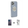 MARSİLYAN™- iPhone 12 Pro Kılıf İz Form Serisi - Şeffaf Uv Polymer Nano Ekran Koruyucu + Mavi Neon Fosforlu Kamera Lens