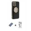 MARSİLYAN™- iPhone 12 Pro Kılıf İz Form Serisi - Şeffaf Uv Polymer Nano Ekran Koruyucu + Metal Kamera Lens Koruma Cam - AKYL