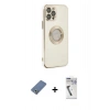 MARSİLYAN™- iPhone 12 Pro Kılıf İz Form Serisi - Şeffaf Uv Polymer Nano Ekran Koruyucu + Metal Kamera Lens Koruma Cam - AKYL