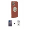 MARSİLYAN™- iPhone 12 Pro Kılıf İz Form Serisi - Şeffaf Uv Polymer Nano Ekran Koruyucu + Neon Fosforlu Kamera Lens - MI