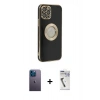 MARSİLYAN™- iPhone 12 Pro Kılıf İz Form Serisi - Şeffaf Uv Polymer Nano Ekran Koruyucu + Neon Fosforlu Kamera Lens - MI
