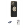 MARSİLYAN™- iPhone 12 Pro Kılıf İz Form Serisi - Şeffaf Uv Polymer Nano Ekran Koruyucu + Renkli Kamera Lens Koruma Cam - YL
