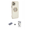 MARSİLYAN™- iPhone 12 Pro Kılıf İz Form Serisi - Şeffaf Uv Polymer Nano Ekran Koruyucu + Renkli Kamera Lens Koruma Cam - PE