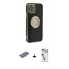 MARSİLYAN™- iPhone 12 Pro Kılıf İz Form Serisi - Şeffaf Uv Polymer Nano Ekran Koruyucu + Renkli Kamera Lens Koruma Cam - PE