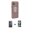 MARSİLYAN™- iPhone 12 Pro Kılıf İz Form Serisi - Siyah 34D Hayalet Izgaralı Cam + Neon Fosforlu Kamera Lens - BZ
