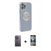 MARSİLYAN™- iPhone 12 Pro Kılıf İz Form Serisi - Siyah 34D Hayalet Izgaralı Cam + Neon Fosforlu Kamera Lens - BZ