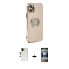MARSİLYAN™- iPhone 12 Pro Kılıf İz Form Serisi - Siyah 34D Hayalet Izgaralı Cam + Shine Kamera Lens - GD
