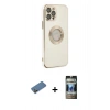 MARSİLYAN™- iPhone 12 Pro Kılıf İz Form Serisi - Siyah 34D Hayalet Izgaralı Cam + Shine Kamera Lens Koruma Cam - GD