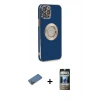 MARSİLYAN™- iPhone 12 Pro Kılıf İz Form Serisi - Siyah 34D Hayalet Izgaralı Cam + Shine Kamera Lens Koruma Cam - GD