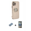 MARSİLYAN™- iPhone 12 Pro Kılıf İz Form Serisi - Siyah 34D Hayalet Izgaralı Cam + Shine Kamera Lens Koruma Cam - GS