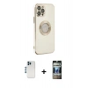 MARSİLYAN™- iPhone 12 Pro Kılıf İz Form Serisi - Siyah 34D Hayalet Izgaralı Cam + Shine Kamera Lens - MI