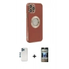 MARSİLYAN™- iPhone 12 Pro Kılıf İz Form Serisi - Siyah 34D Hayalet Izgaralı Cam + Shine Kamera Lens - MI