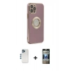 MARSİLYAN™- iPhone 12 Pro Kılıf İz Form Serisi - Siyah 34D Hayalet Izgaralı Cam + Shine Kamera Lens - MI