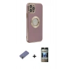MARSİLYAN™- iPhone 12 Pro Kılıf İz Form Serisi - Siyah 34D Hayalet Izgaralı Cam + Metal Kamera Lens Koruma Cam - GD