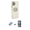 MARSİLYAN™- iPhone 12 Pro Kılıf İz Form Serisi - Siyah 34D Hayalet Izgaralı Cam + Metal Kamera Lens Koruma Cam - KUYL