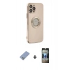 MARSİLYAN™- iPhone 12 Pro Kılıf İz Form Serisi - Siyah 34D Hayalet Izgaralı Cam + Metal Kamera Lens Koruma Cam - KUYL