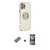 MARSİLYAN™- iPhone 12 Pro Kılıf İz Form Serisi - Siyah 34D Hayalet Izgaralı Cam + Metal Kamera Lens Koruma Cam - GD