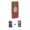 MARSİLYAN™- iPhone 12 Pro Kılıf İz Form Serisi - Siyah 34D Hayalet Izgaralı Cam + Neon Fosforlu Kamera Lens - TU