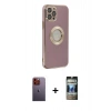 MARSİLYAN™- iPhone 12 Pro Kılıf İz Form Serisi - Siyah 34D Hayalet Izgaralı Cam + Neon Fosforlu Kamera Lens - TU