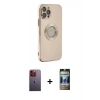 MARSİLYAN™- iPhone 12 Pro Kılıf İz Form Serisi - Siyah 34D Hayalet Izgaralı Cam + Neon Fosforlu Kamera Lens - TU