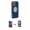 MARSİLYAN™- iPhone 12 Pro Kılıf İz Form Serisi - Siyah 34D Hayalet Izgaralı Cam + Neon Fosforlu Kamera Lens - TU