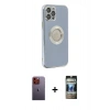 MARSİLYAN™- iPhone 12 Pro Kılıf İz Form Serisi - Siyah 34D Hayalet Izgaralı Cam + Neon Fosforlu Kamera Lens - TU