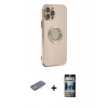 MARSİLYAN™- iPhone 12 Pro Kılıf İz Form Serisi - Siyah 34D Hayalet Izgaralı Cam + Renkli Kamera Lens Koruma Cam - SI