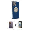 MARSİLYAN™- iPhone 12 Pro Kılıf İz Form Serisi - Siyah 34D Hayalet Izgaralı Cam + Neon Fosforlu Kamera Lens - SI
