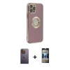 MARSİLYAN™- iPhone 12 Pro Kılıf İz Form Serisi - Siyah 34D Hayalet Izgaralı Cam + Neon Fosforlu Kamera Lens - SI