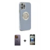 MARSİLYAN™- iPhone 12 Pro Kılıf İz Form Serisi - Siyah 34D Hayalet Izgaralı Cam + Neon Fosforlu Kamera Lens - SI