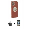 MARSİLYAN™- iPhone 12 Pro Kılıf İz Form Serisi - Siyah 34D Hayalet Izgaralı Cam + Kamera Lens Koruma Cam - SF