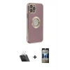MARSİLYAN™- iPhone 12 Pro Kılıf İz Form Serisi - Siyah 34D Hayalet Izgaralı Cam + Kamera Lens Koruma Cam - SF