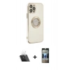 MARSİLYAN™- iPhone 12 Pro Kılıf İz Form Serisi - Siyah 34D Hayalet Izgaralı Cam + Kamera Lens Koruma Cam - SF