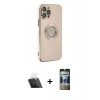 MARSİLYAN™- iPhone 12 Pro Kılıf İz Form Serisi - Siyah 34D Hayalet Izgaralı Cam + Kamera Lens Koruma Cam - SF